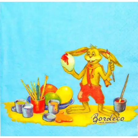 Serwetka do decoupage zając maluje jajka 33x33 COLOURFUL Unikat