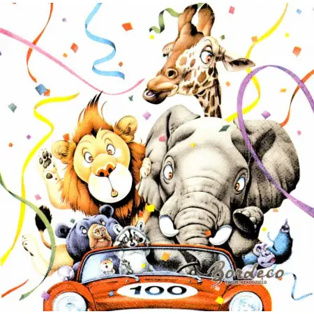 Serwetka do decoupage zwierzaki w aucie 33x33 COLOURFUL Unikat