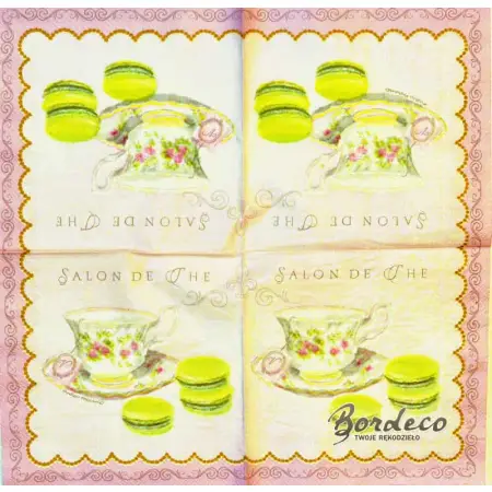 Serwetka do decoupage porcelanowa  filiżanka i ciasteczka 33x33 CYPRESS. Unikat