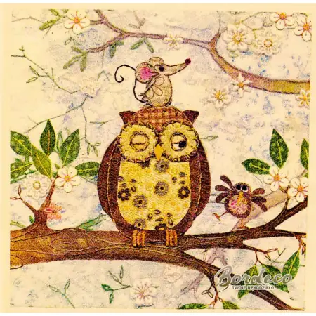 Serwetka do decoupage sowa z myszką na głowie 33x33 CYPRESS Unikat