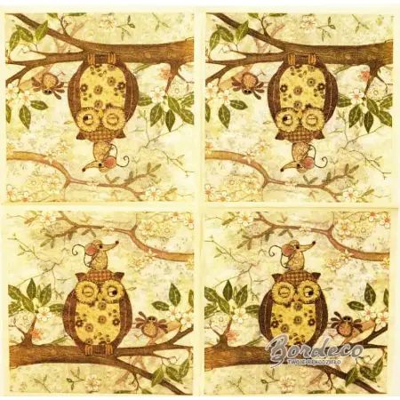 Serwetka do decoupage sowa z myszką na głowie 33x33 CYPRESS Unikat
