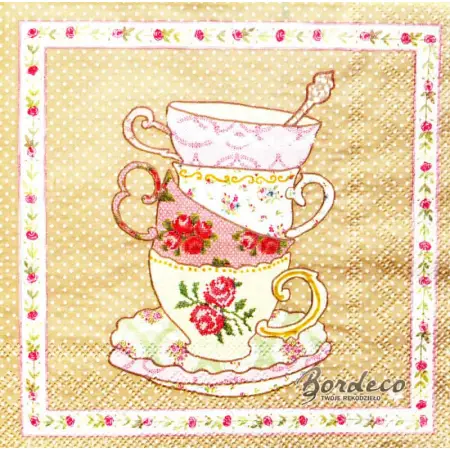 Serwetka do decoupage haftowane filiżanki i dzbanek 33x33 CLAYRE@EEF Unikat