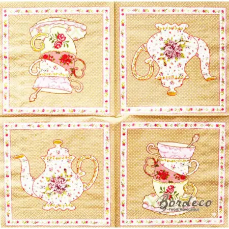 Serwetka do decoupage haftowane filiżanki i dzbanek 33x33 CLAYRE@EEF Unikat