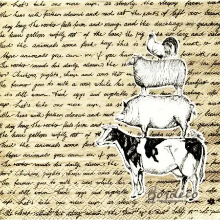 Serwetka do decoupage piramida zwierząt gospodarskich 33x33 CLAYRE@EEF Unikat