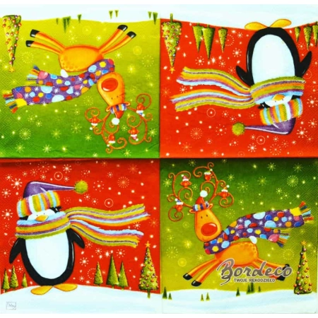 Serwetka do decoupage pingwin i renifer 33x33 DAISY