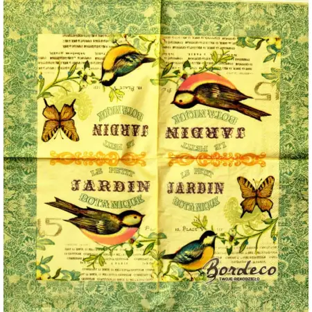 Serwetka do decoupage Le Jardin ptaszki motyl vintge 33x33 DESIGN20+ Unikat