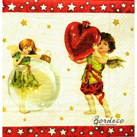 Serwetka do decoupage amorki z bombkami 33x33 DUNI Unikat