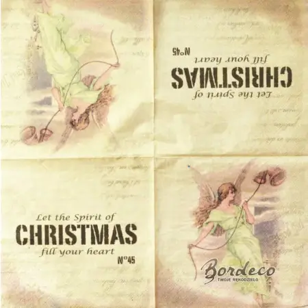 Serwetka do decoupage anioł z dzwonami 33x33 DUNI. Unikat