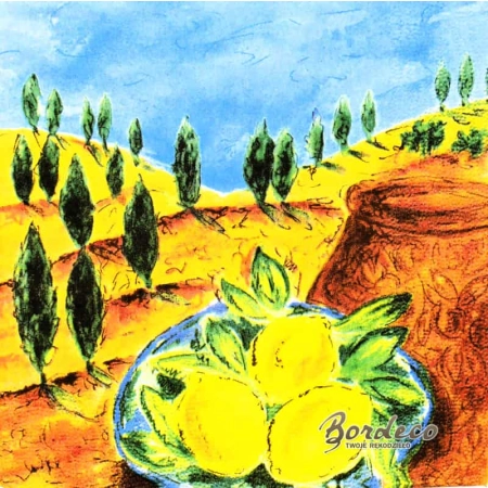 Serwetka do decoupage cytryny na tle cyprysów 33x33 DUNI