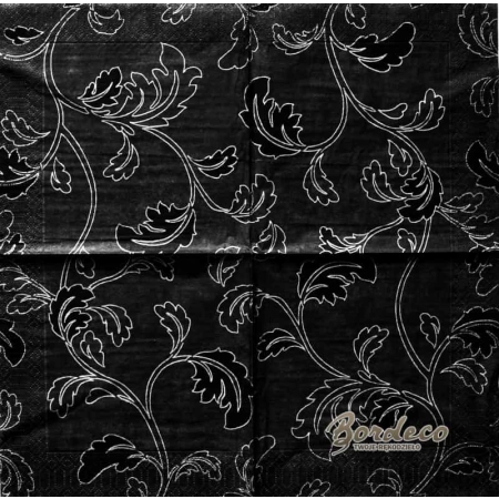 Serwetka do decoupage czarna tapeta w liściaste motywy 33x33 DUNI. Unikat