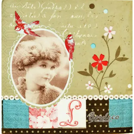 Serwetka do decoupage fotografia retro dziewczynki 33x33 DUNI. Unikat