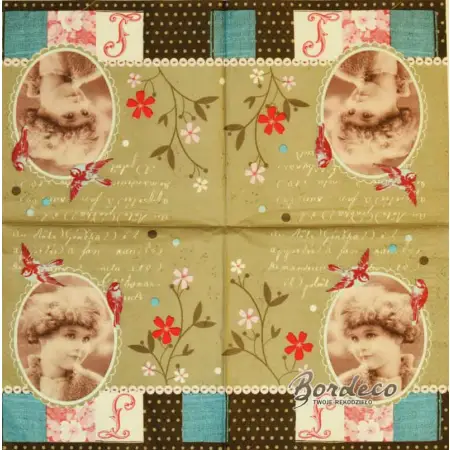 Serwetka do decoupage fotografia retro dziewczynki 33x33 DUNI. Unikat