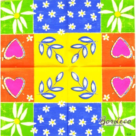Serwetka do decoupage cztery obrazki kwiatki i serce 33x33 DUNI Unikat