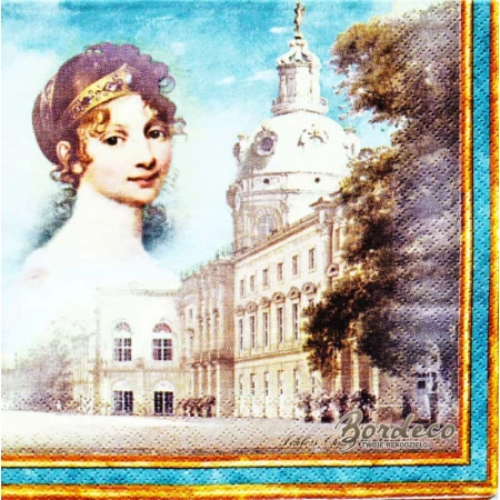 Serwetka do decoupage królowa Zofia i jej pałac Charlottenburg 33x33 DUNI Unikat