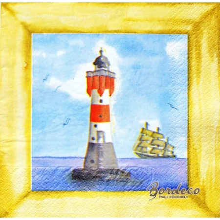 Serwetka do decoupage latarnia morskai żaglowiec w ramce 33x33 DUNI Unikat