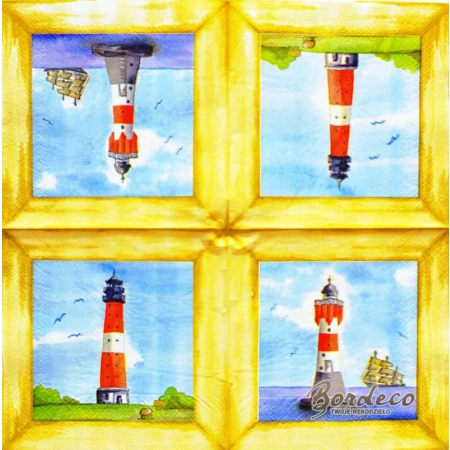 Serwetka do decoupage latarnia morskai żaglowiec w ramce 33x33 DUNI Unikat