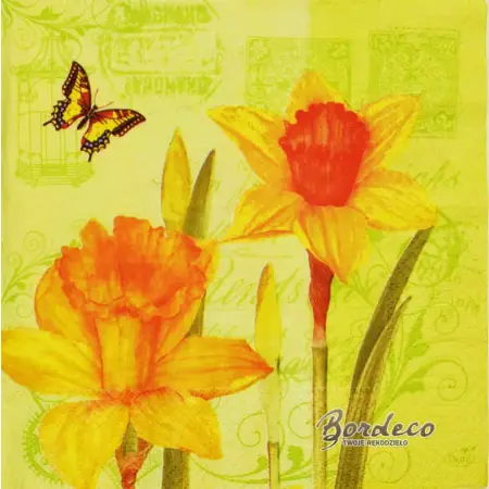 Serwetka do decoupage wiosenne żółte narcyzy 33x33 DUNI. Unikat