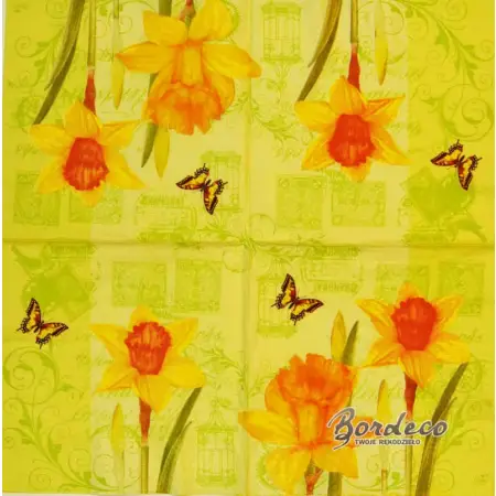 Serwetka do decoupage wiosenne żółte narcyzy 33x33 DUNI. Unikat