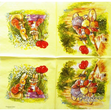 Serwetka do decoupage para zajączków na rowerze i pikniku