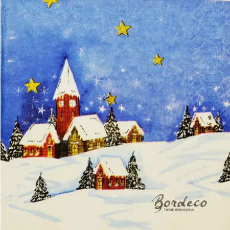 Serwetka do decoupage zimowa wioska nocą 33x33 DUNI. Unikat