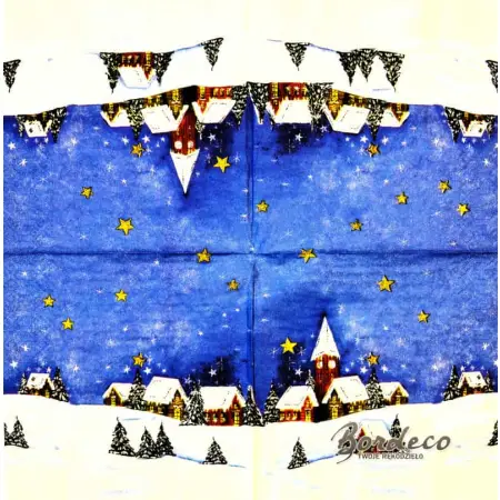 Serwetka do decoupage zimowa wioska nocą 33x33 DUNI. Unikat