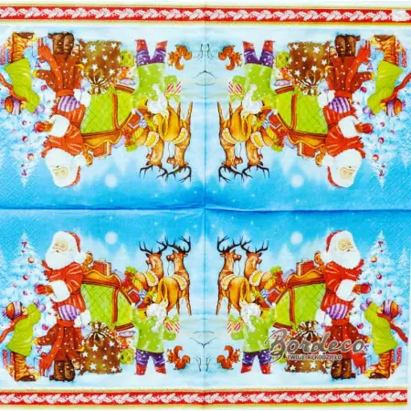 Serwetka do decoupage Mikołaj, dzieci i sanie z reniferami 33x33 DAISY Unikat