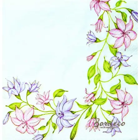 Serwetka do decoupage malowane różowe i fioletowe kwiaty 33x33 DAISY Unikat