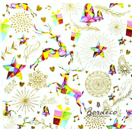 Serwetka do decoupage tęczowe jelenie, gwiazdki i dzwonki 33x33 Daisy Unikat