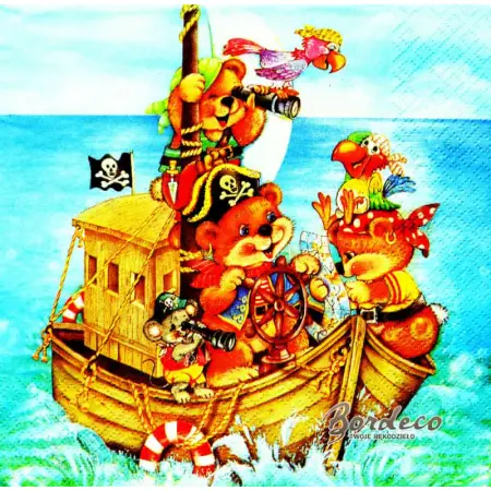 Serwetka do decoupage misie piraci na łódce 33x33 DAISY Unikat