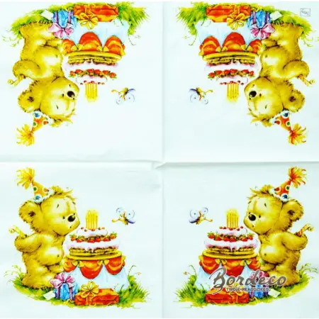 Serwetka do decoupage urodziny misia z tortem 33x33 DAISY Unikat