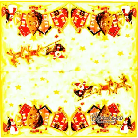 Serwetka do decoupage zaprzęg Mikołaja nad domkami 33x33 Daisy Unikat