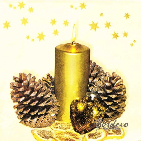 Serwetka do decoupage świąteczny stroik z świecą i szyszkami 33x33 GAJO Unikat