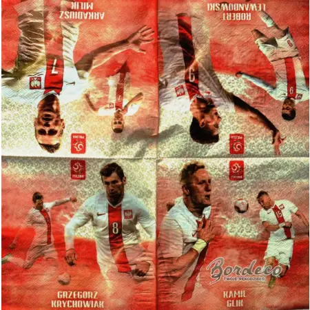 Serwetka do decoupage piłkarze Lewandowski, Milik, Glik, Krychowiak  33x33 GODAN Unikat