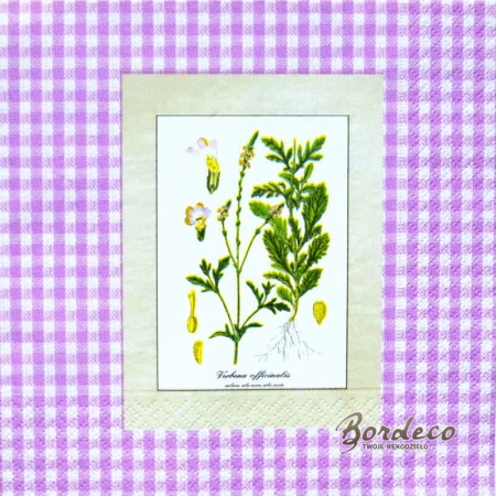 Serwetka decoupage obrazkiziół na fioletowej kartce 33x33 GOMAR
