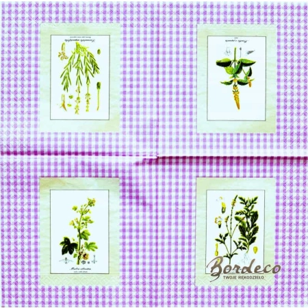 Serwetka decoupage obrazkiziół na fioletowej kartce 33x33 GOMAR