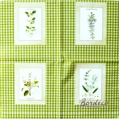 Serwetka decoupage obrazki ziół na zielonej kartce 33x33 GOMAR Unikat