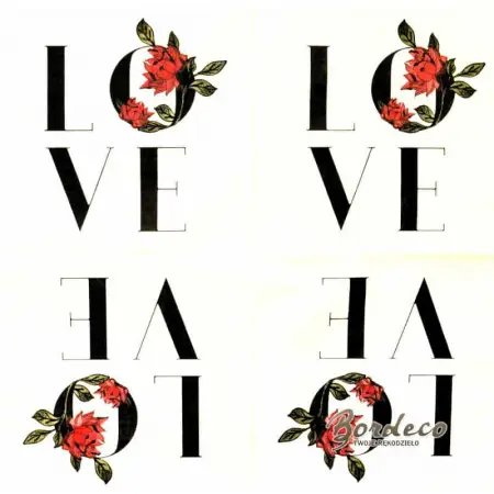 Serwetka do decoupage napis LOVE  z różą 33x33 H&M Unikat