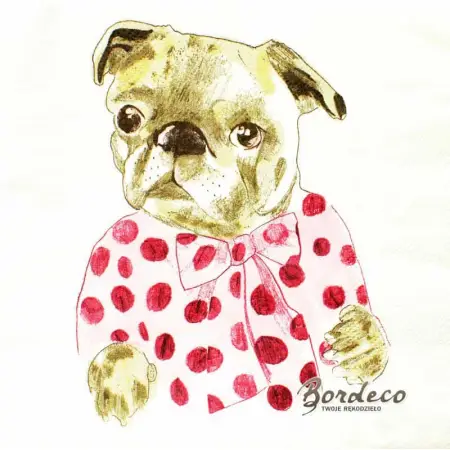 Serwetka do decoupage portret pieska buldoga w ubranku 33x33 H&M Unikat