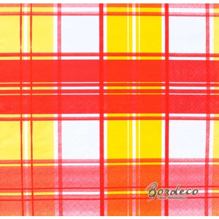 Serwetka do decoupage czerwono żółto biała kratka 33x33 HAPPY PAPER Unikat