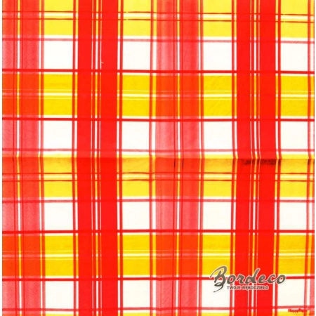 Serwetka do decoupage czerwono żółto biała kratka 33x33 HAPPY PAPER Unikat