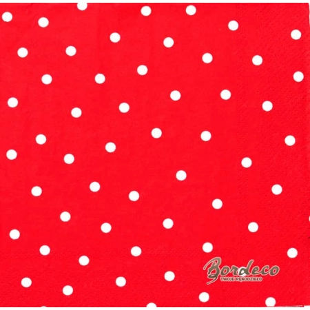 Serwetka do decoupage drobne białe groszki na czerwonym tle 33x33 HAPPY PAPER Unikat