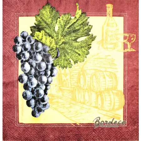 Serwetka do decoupage ciemne winogrono, beczki z winem 33x33 HARMONY, Unikat