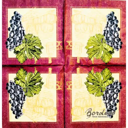 Serwetka do decoupage ciemne winogrono, beczki z winem 33x33 HARMONY, Unikat