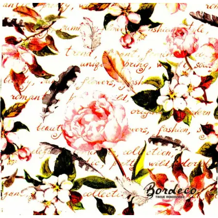 Serwetka do decoupage różowe kwiaty i piórka 33x33 HARMONY, Unikat