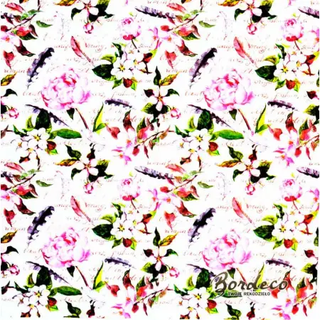 Serwetka do decoupage różowe kwiaty i piórka 33x33 HARMONY, Unikat