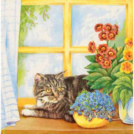 Serwetka do decoupage koty na parapecie 33x33 HOLMBLAD