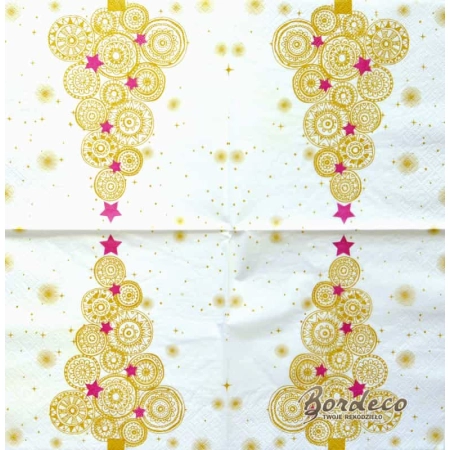 Serwetka do decoupage złota choinka 33x33 HRC