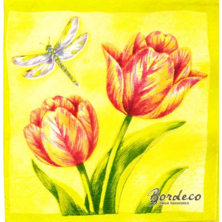Serwetka do decoupage tulipany i ważka  33x33 HRC