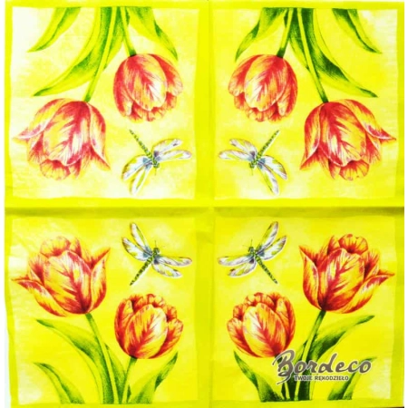 Serwetka do decoupage tulipany i ważka  33x33 HRC
