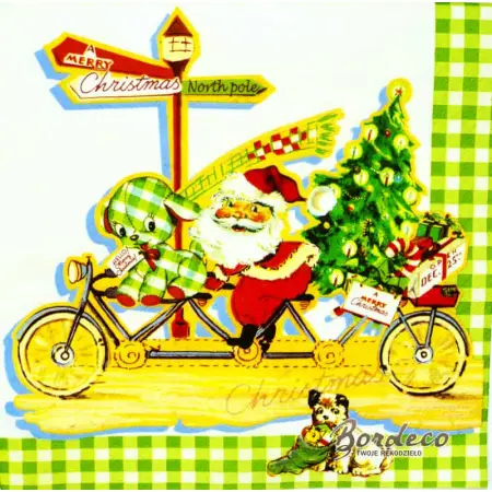Serwetka do decoupage Mikołaj z choinką na rowerze 33x33 HOME Unikat